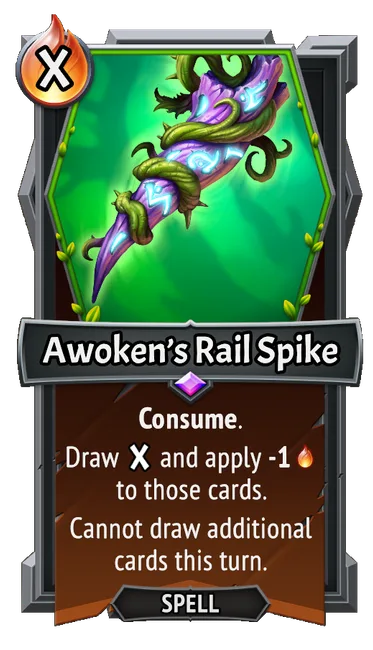 Awoken’s Rail Spike — the card as it appears in Monster Train 2