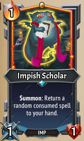 Impish Scholar — the card as it appears in Monster Train 2