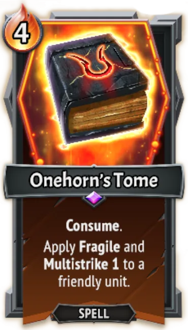 Onehorn’s Tome — the card as it appears in Monster Train 2