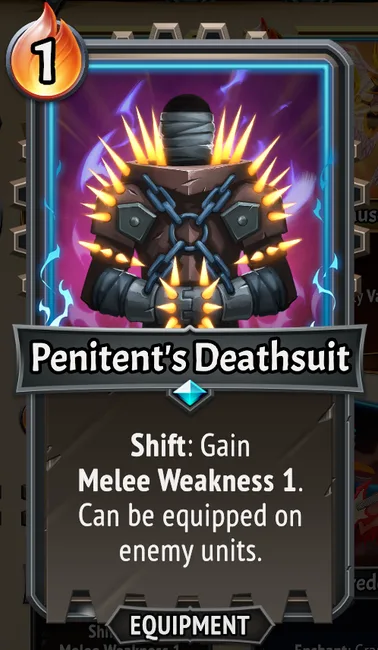 Penitent's Deathsuit — the card as it appears in Monster Train 2