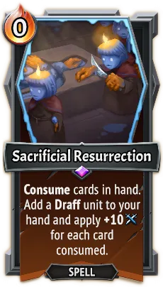 Sacrificial Resurrection — the card as it appears in Monster Train 2