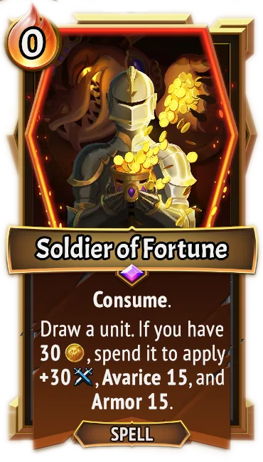 Soldier of Fortune — the card as it appears in Monster Train 2
